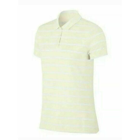 NIKE AJ5231133 WOMENS SZ M DRI-FIT STRIPE GOLF POLO SHIRT YELLOW WHITE - Picture 1 of 4